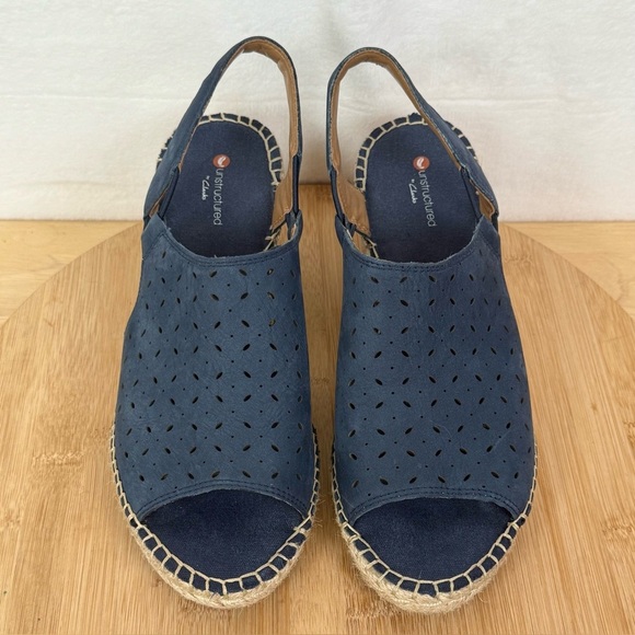 Clarks Unstructured Navy Blue Suede Espadrille Wedge Sandals – Size 7.5 Medium - Picture 5 of 13